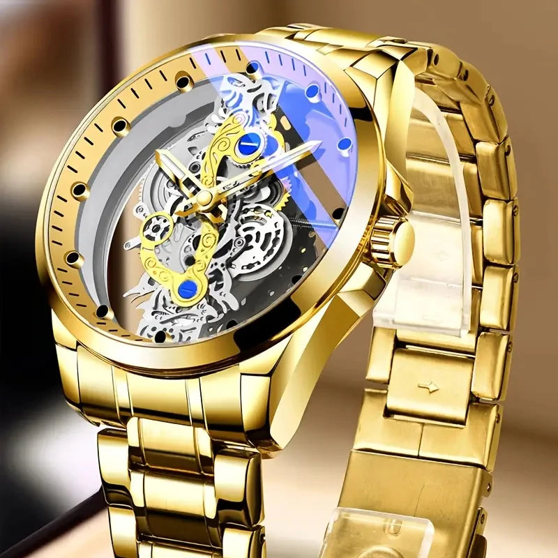 Luxorive SpectraCore – Luxury Skeleton Quartz Watch for Men