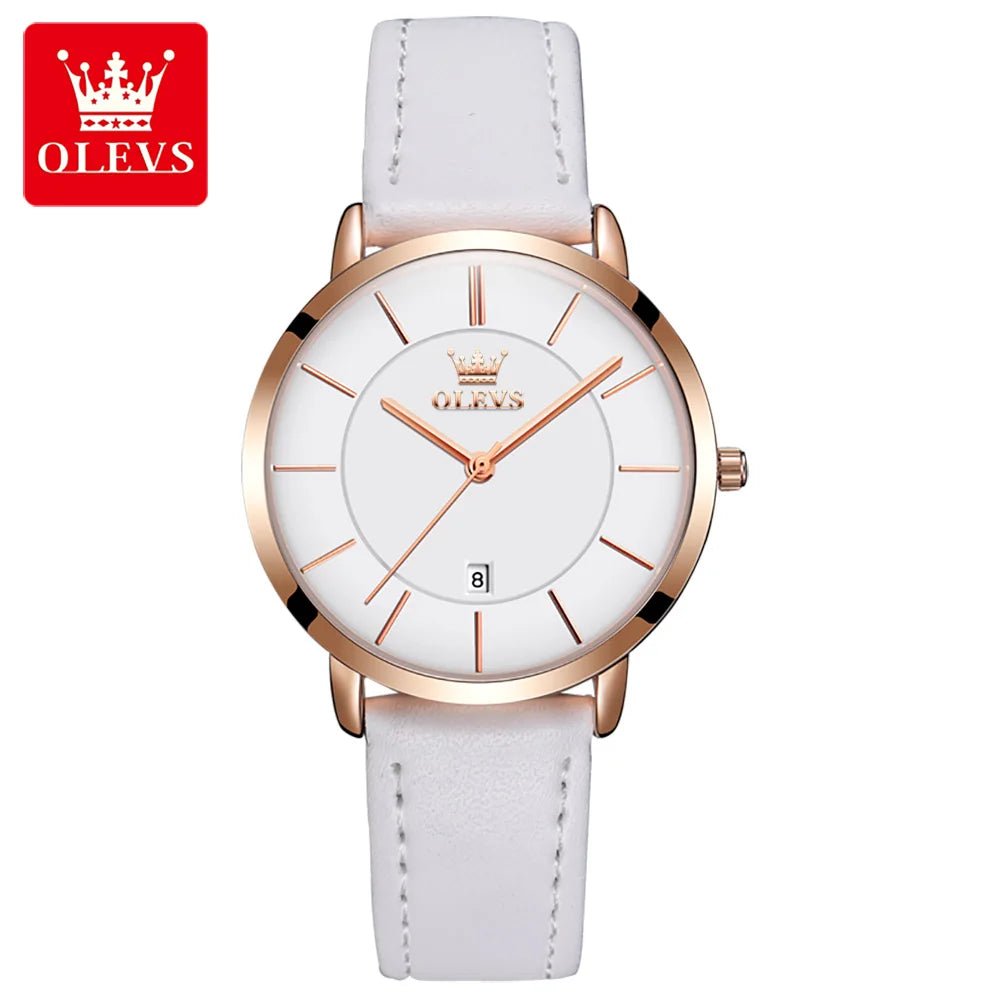 OLEVS 5869 Original Quartz Watch for Women Ultra Thin 6.5mm Simple Fashion Auto Date Hand Clock 30m Waterproof Ladies Wristwatch