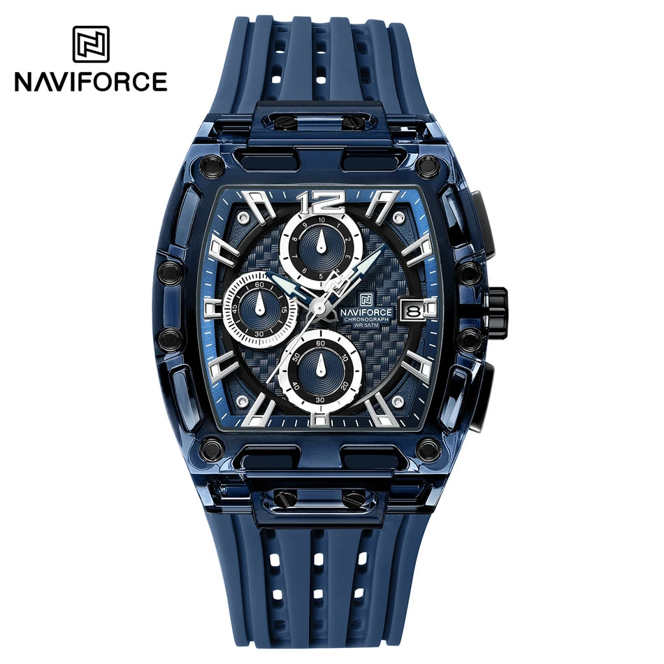 NAVIFORCE Fashion Men Watch Quartz Chronograph Clock 3ATM Waterproof Silicone Band Sports Casual Date Display Male Wristwatches