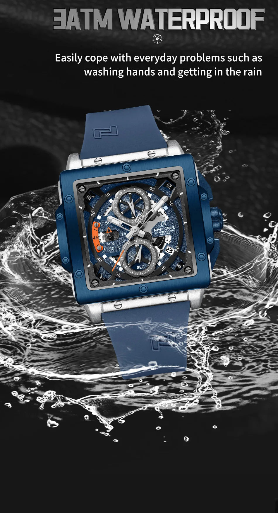 NAVIFORCE Watches for men Sports Unique Square Quartz Date Display Watch Multifunction Chronograph Waterproof Luxury WristWatch