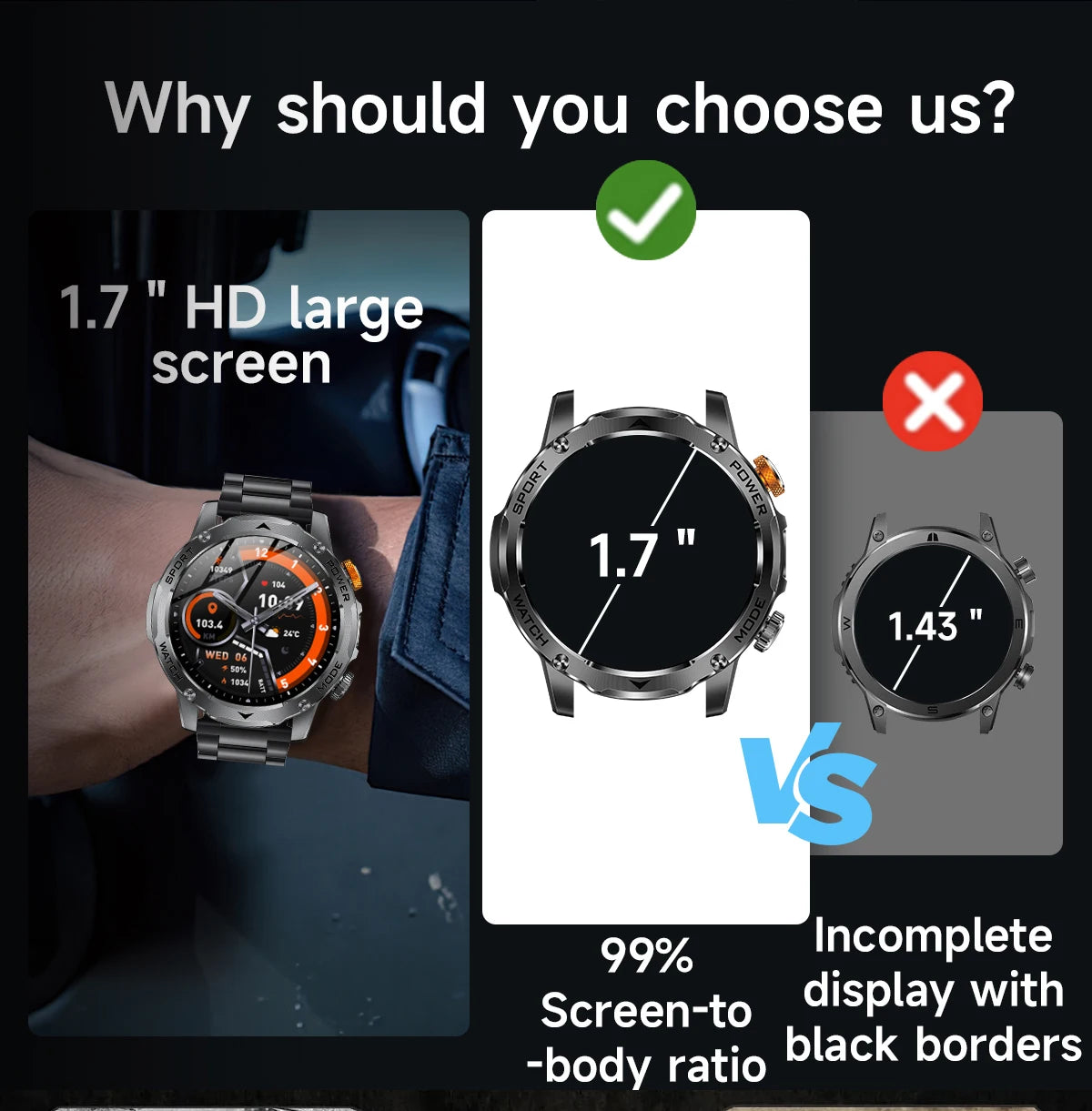 LIGE Men’s Smartwatch – 1000mAh Battery, Outdoor Flashlight, Bluetooth Call, Waterproof Fitness Tracker