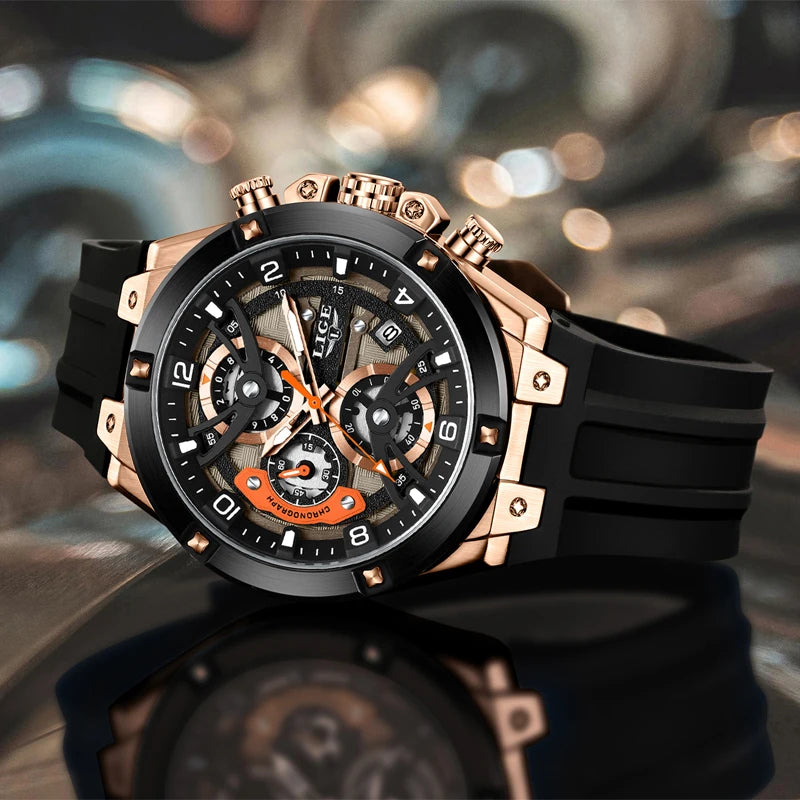 LIGE Military Sports Edition — a rugged and stylish men's quartz chronograph designed for adventure, precision, and everyday wear.