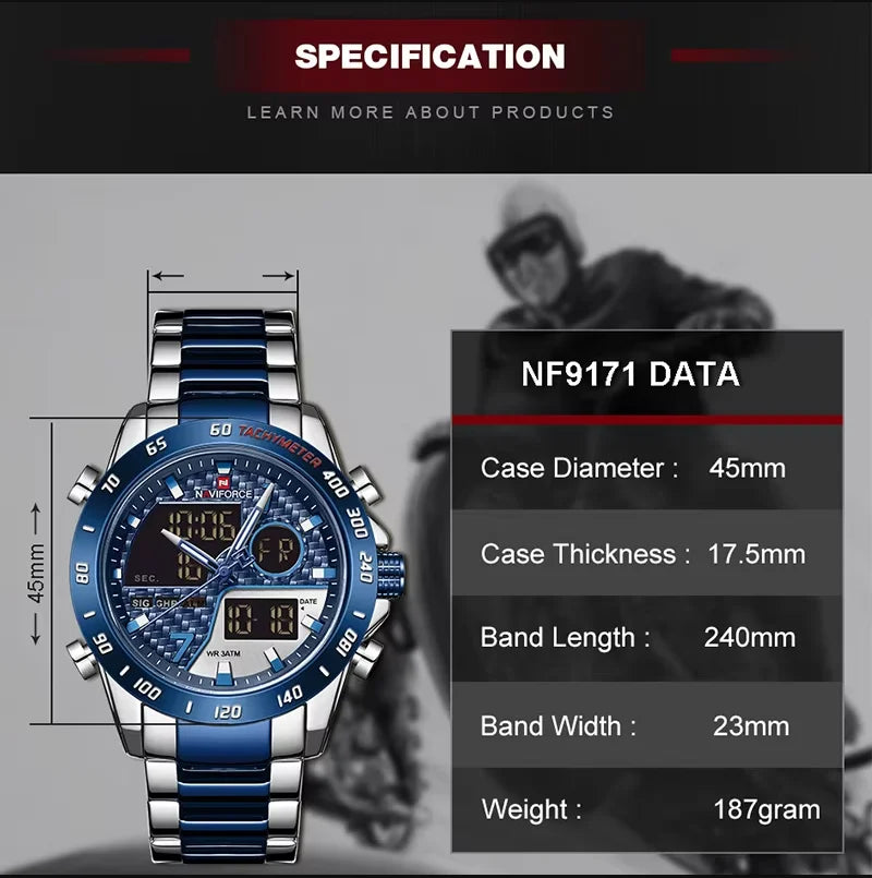 NAVIFORCE Luxury Brand Men's Wrist Watch Military Digital Sport Watches For Man Steel Strap Quartz Clock Male Relogio Masculino