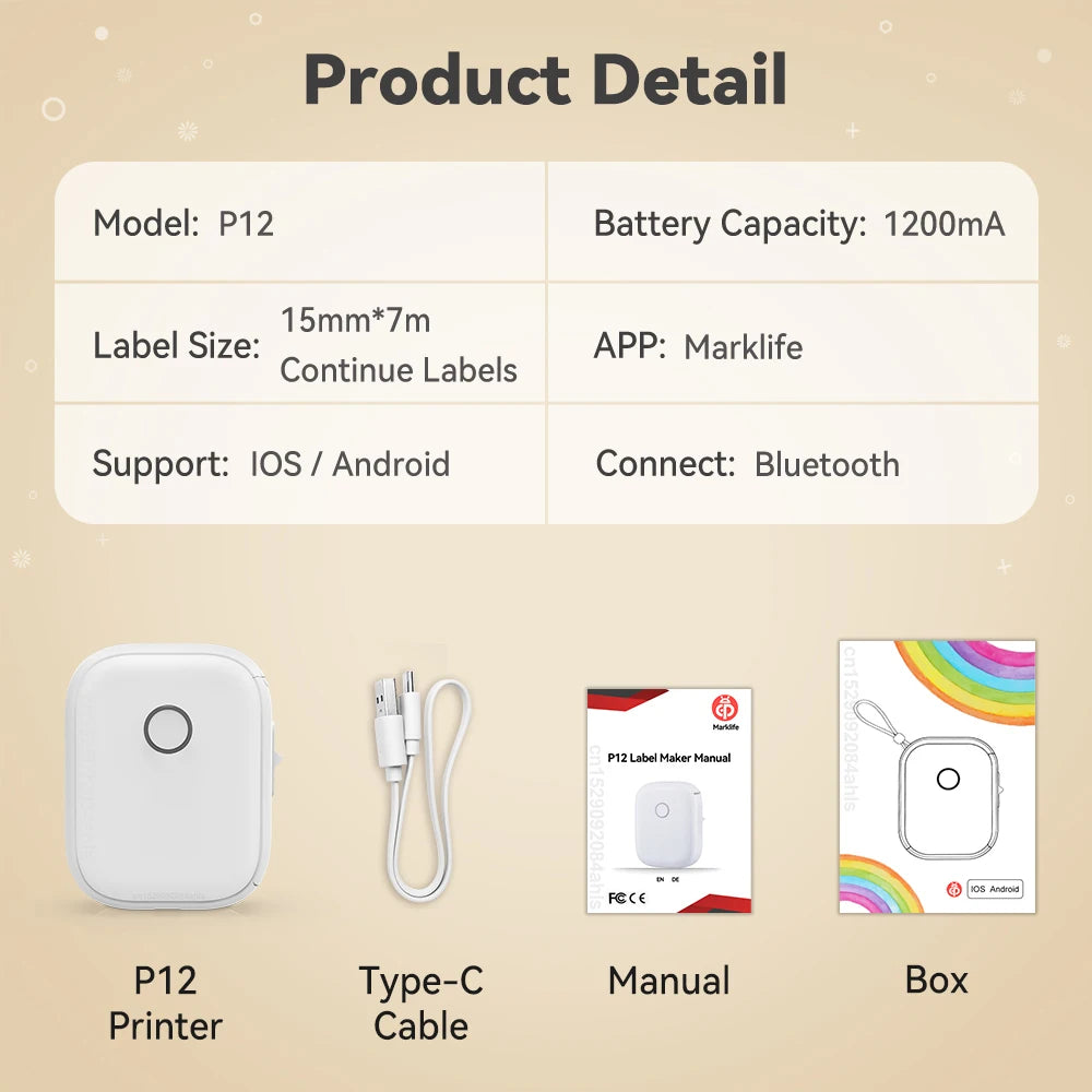 P12 Mini Thermal Label Printer – Portable Sticker Maker