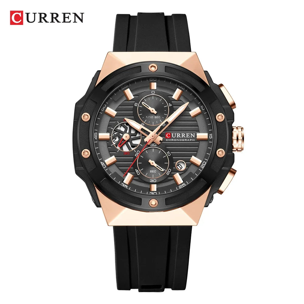 CURREN Multifunctional Sports Chronograph Quartz Watch – Silicone Strap with Luminous Hands