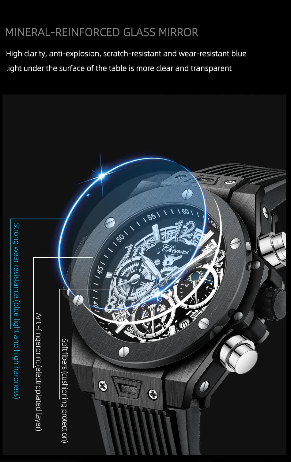 Luxorive StarryEdge – Silicone Military Moon-Phase Chrono Watch