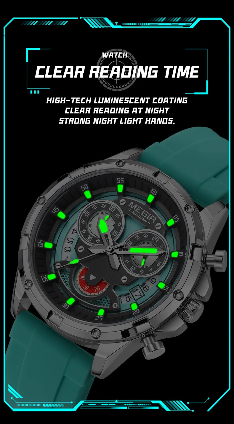MEGIR Chronograph Men's Watches Top Brand Luxury Original Waterproof Silicone Date Watch for Men Fashion Sport Quartz Wristwatch