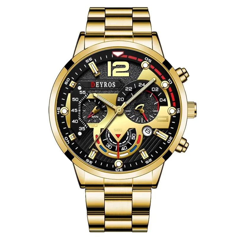 Luxorive LumaSteel Chrono – Men's Luxury Quartz Watch with Calendar & Luminous Display