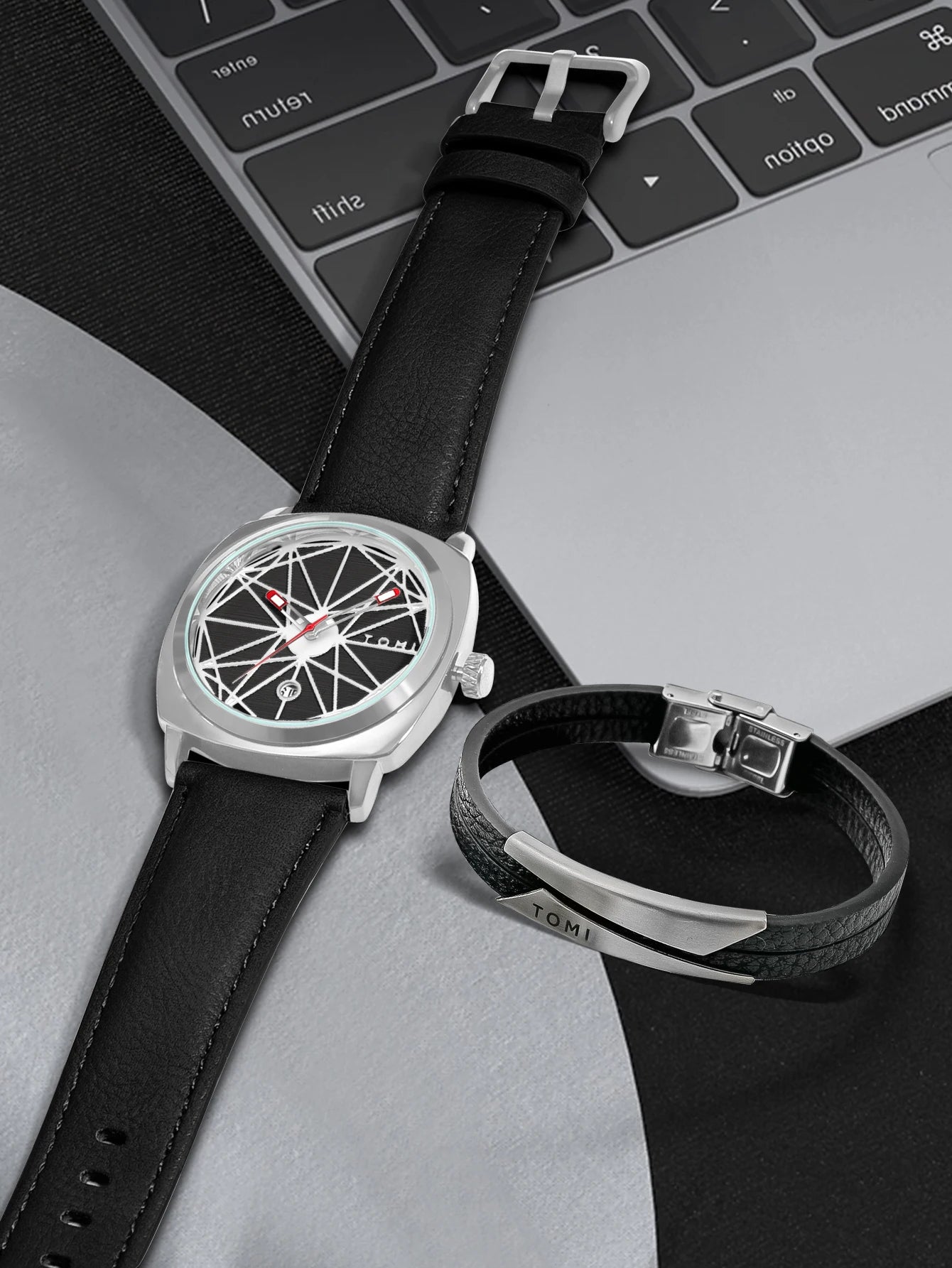 TOMI 2024 New 2PCS Men's Watch Bracelet Gift Set Luxury Business Versatile Calendar Men's Quartz Watch and Watch Gift Reloj