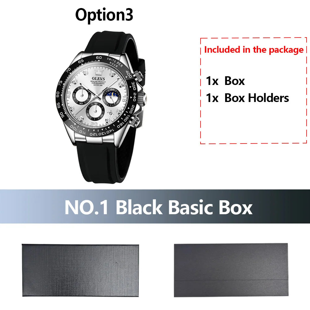 OLEVS Luxury Men's Watches Waterproof Original Quartz Man Watch Moon Phase Watch for Men Chronograph Wrist Watch Luminous Clock