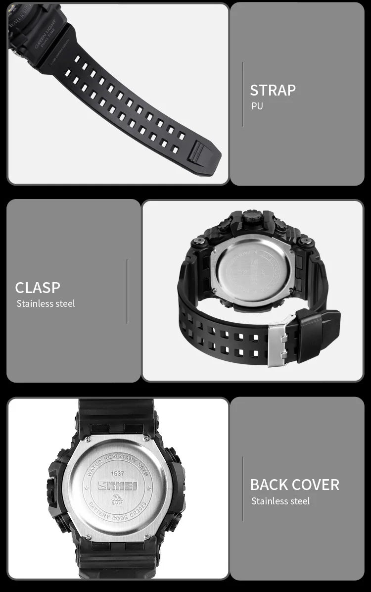 SKMEI 1637 Men’s Dual Movement Sport Watch – Waterproof Digital & Analog Wristwatch