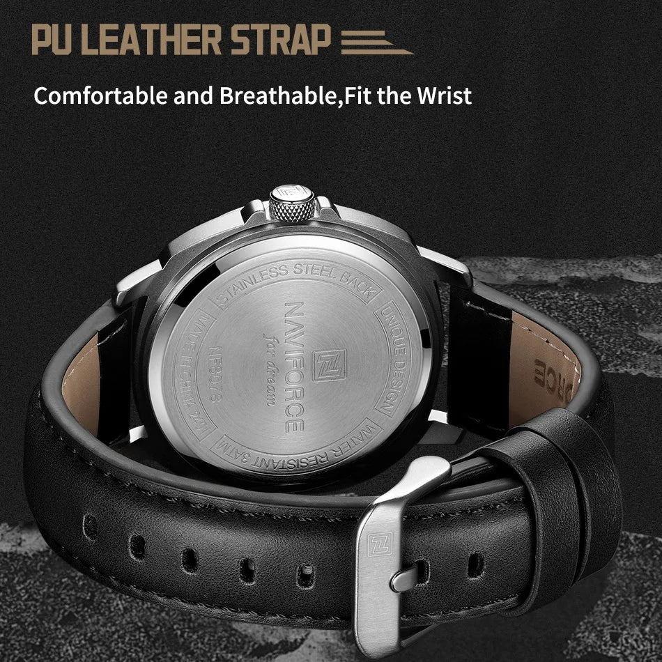 NAVIFORCE Brand Men Quartz Watch High Quality PU Band Calendar Male Wristwatch Auto Date Display Waterproof Clocks Reloj Hombre
