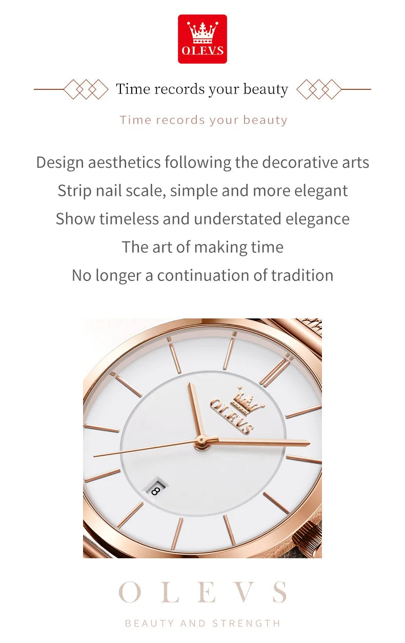 OLEVS 5869 Original Quartz Watch for Women Ultra Thin 6.5mm Simple Fashion Auto Date Hand Clock 30m Waterproof Ladies Wristwatch