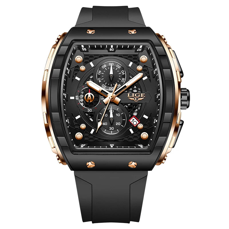 LIGE Luxury Square Chronograph — a bold statement timepiece designed for men who appreciate modern luxury in a unique square profile.
