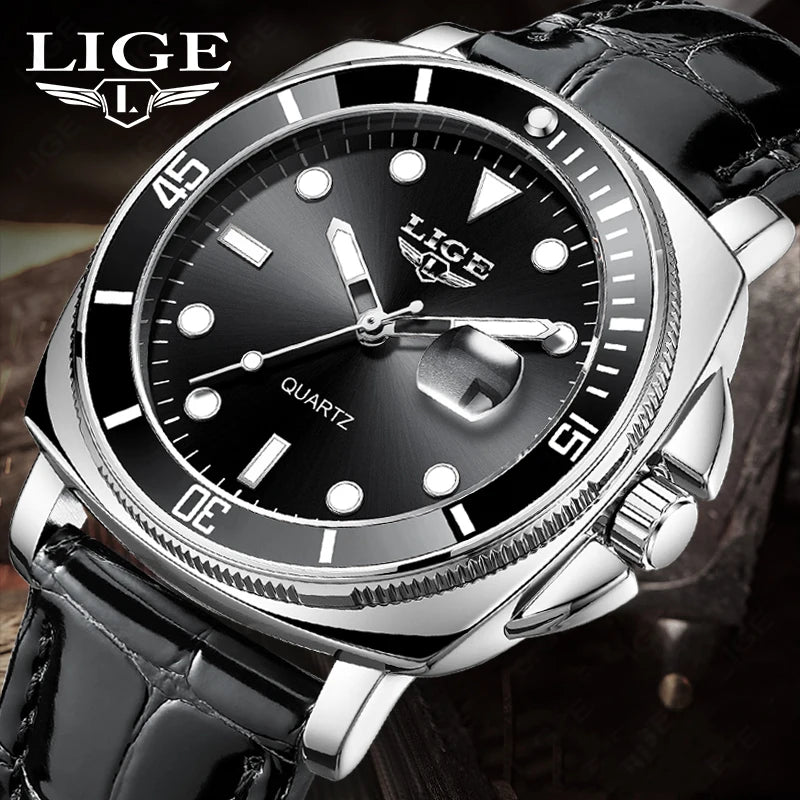 LIGE Men’s Business Military Sports Quartz Watch – Luxury Leather Waterproof Timepiece