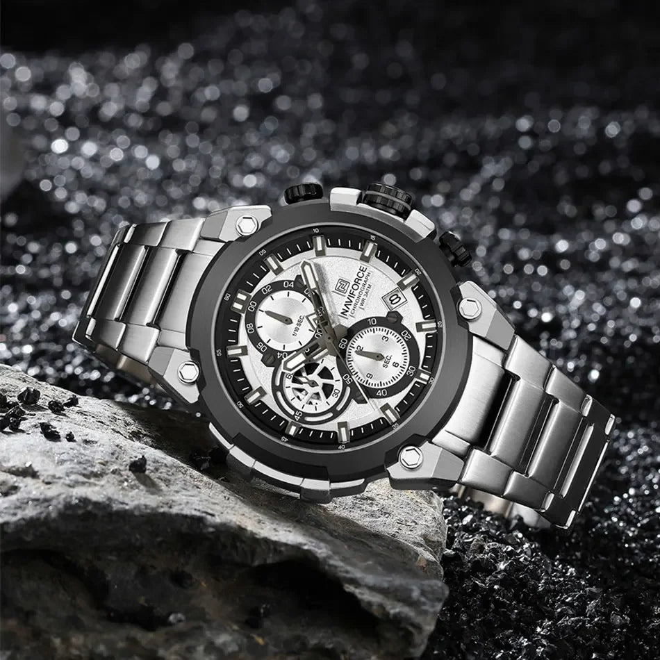 NAVIFORCE Original Watch for man 2025 New Stainless Steel Waterproof Chronograph Classic Quartz Wristwatch Brand Men Watch Gifts