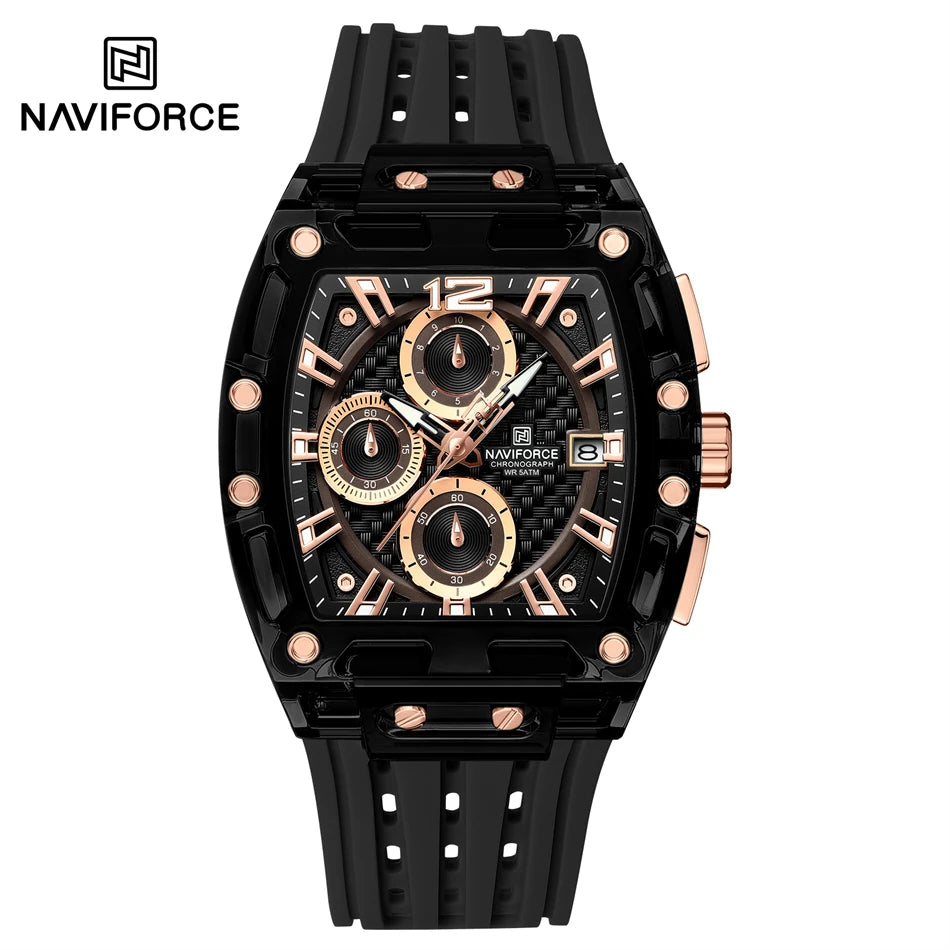 NAVIFORCE Fashion Men Watch Quartz Chronograph Clock 3ATM Waterproof Silicone Band Sports Casual Date Display Male Wristwatches