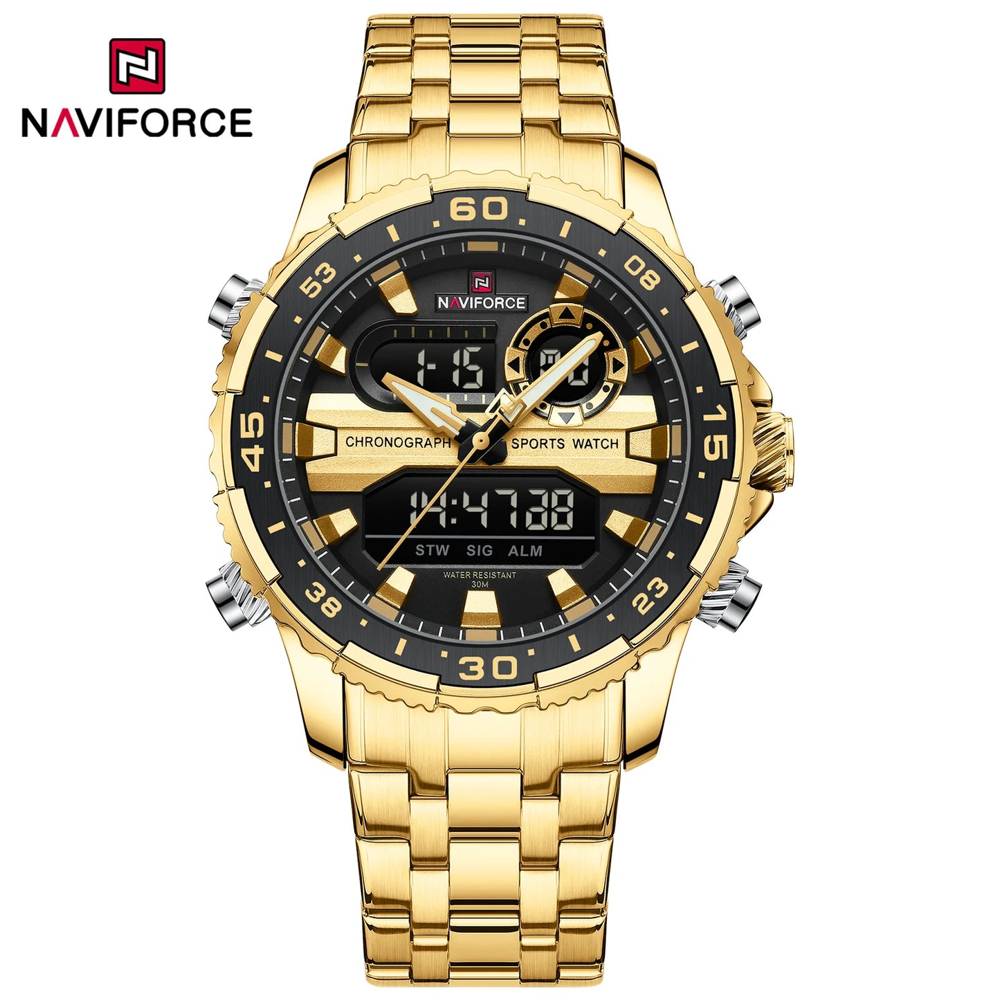 NAVIFORCE Fashion Brand Black Gold Men Watch Fashion Luxury Quartz Wrist Watches Sport Waterproof Stainless Steel Strap NF9234