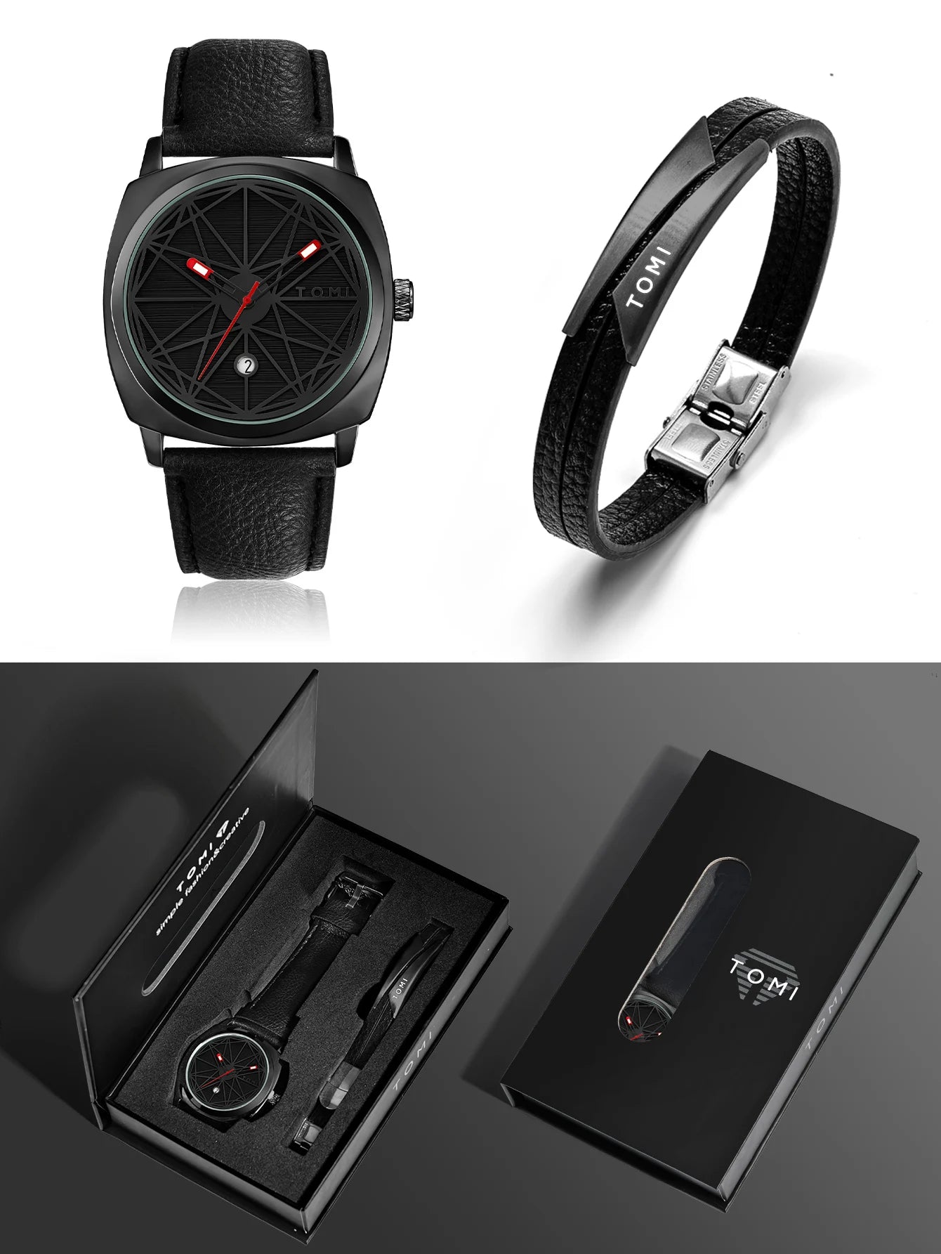 TOMI 2024 New 2PCS Men's Watch Bracelet Gift Set Luxury Business Versatile Calendar Men's Quartz Watch and Watch Gift Reloj
