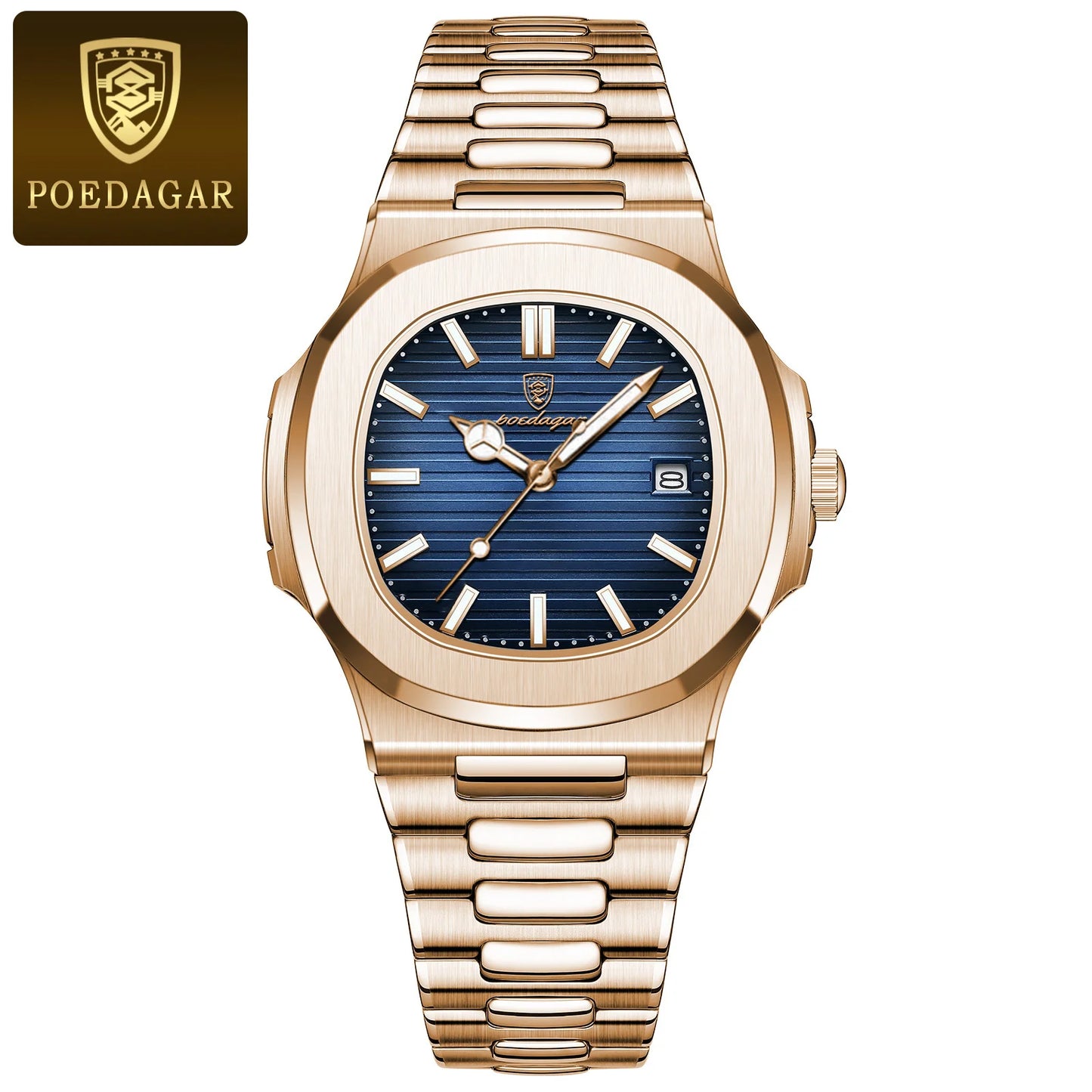 PENGAGAR Luxury Watch Business 50 ATM Waterproof Male Clock Luminous Date Stainless Steel Square Quartz Men Watches reloj hombre