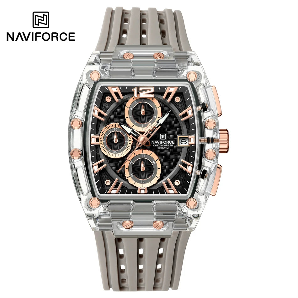 NAVIFORCE Fashion Men Watch Quartz Chronograph Clock 3ATM Waterproof Silicone Band Sports Casual Date Display Male Wristwatches