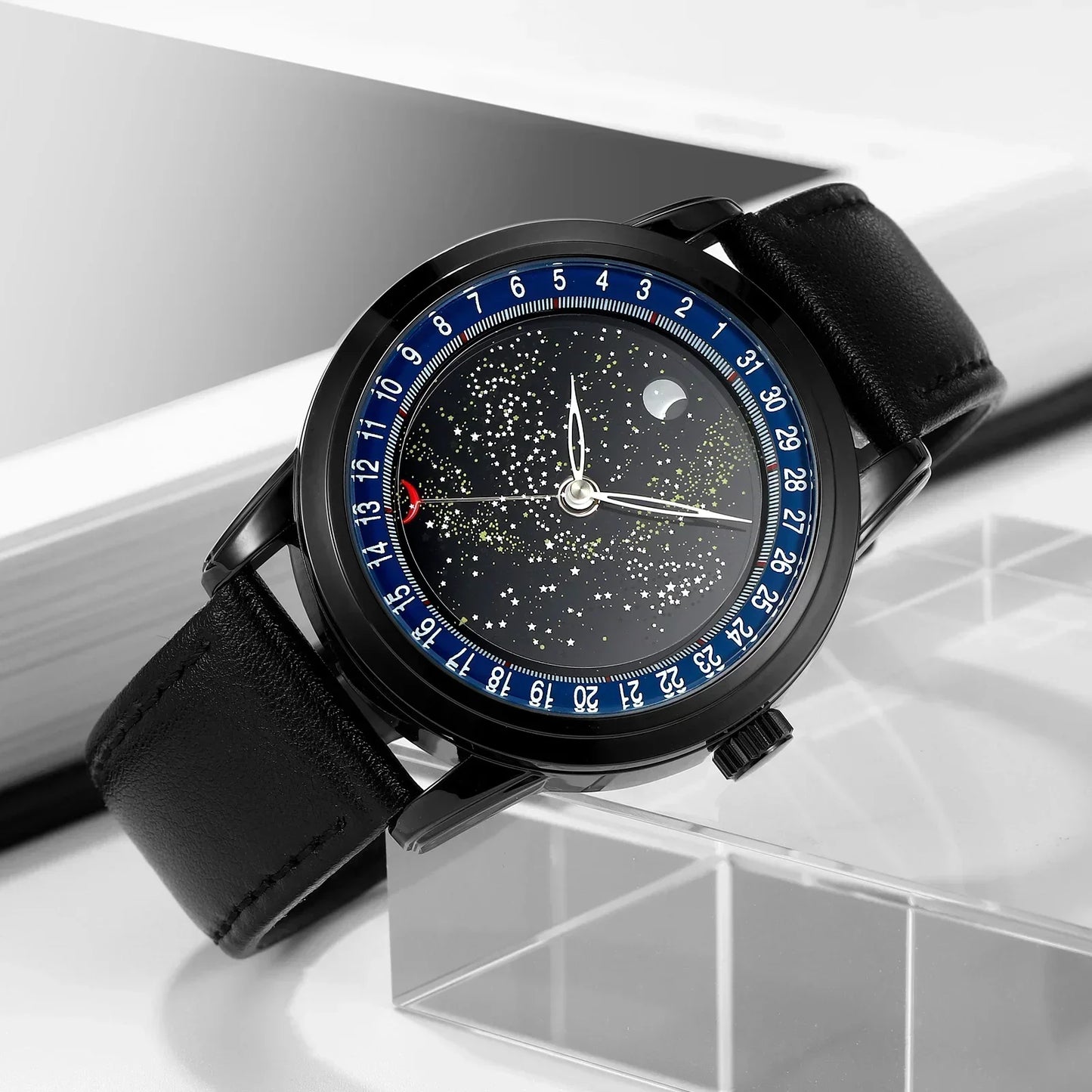 SKMEI 2116 Men’s Casual Wristwatch – Genuine Leather Strap, Date Display & Starry Sky Moon Phase