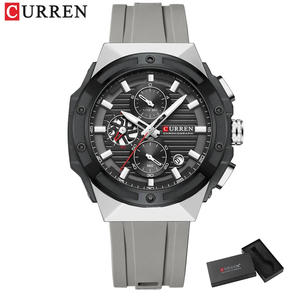 CURREN Multifunctional Sports Chronograph Quartz Watch – Silicone Strap with Luminous Hands