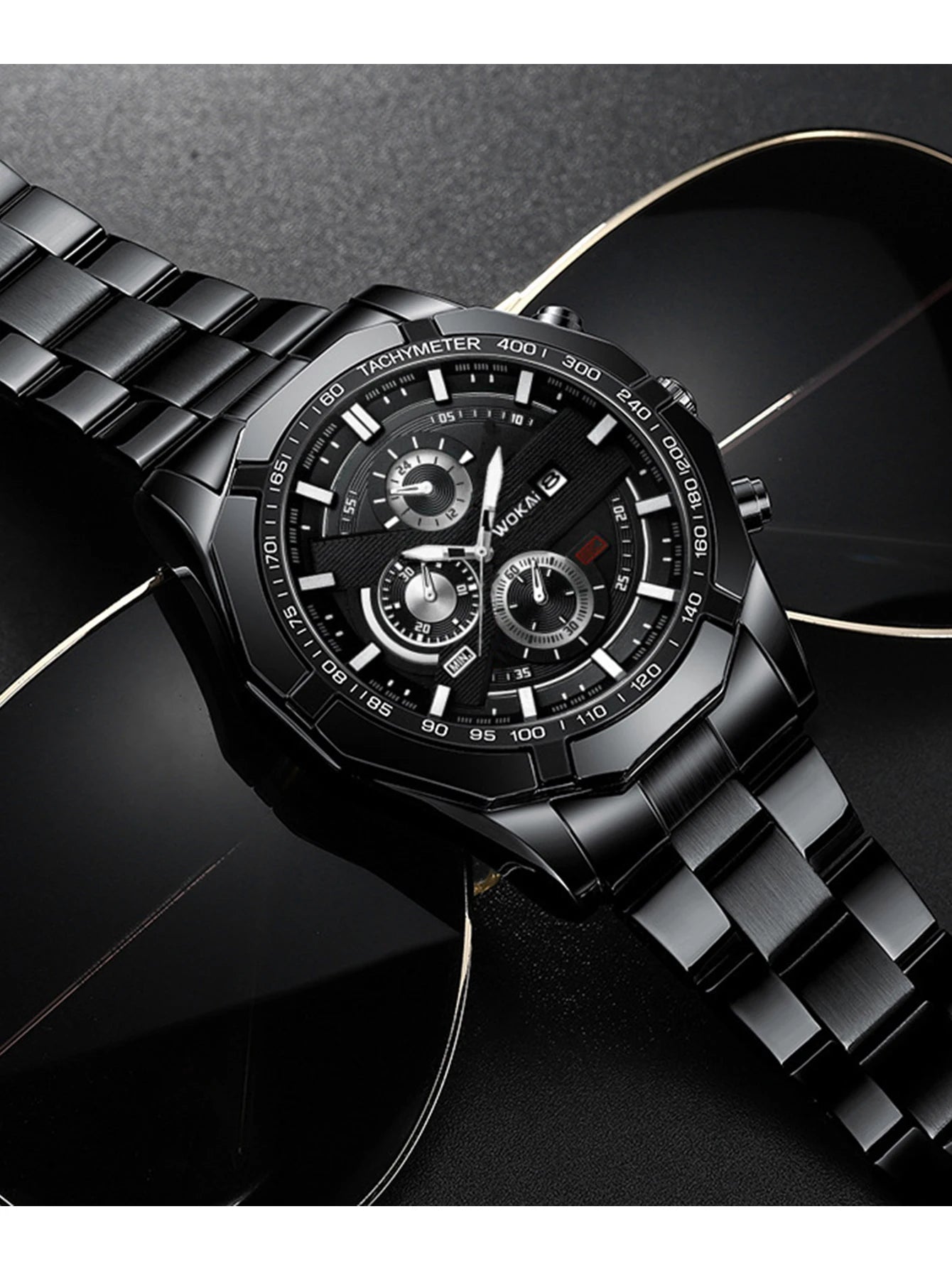Luxorive MetroChron – 3‑Eye Quartz Watch for Men | Steel Bracelet, Roman + Index Dial