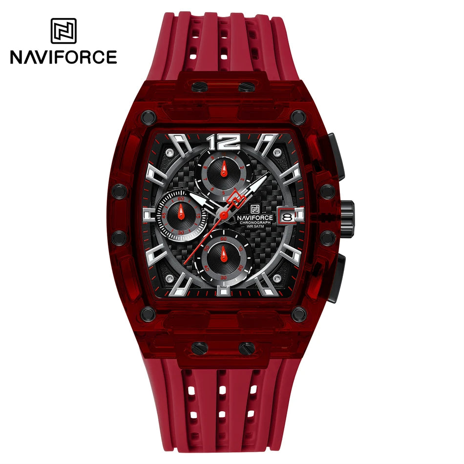 NAVIFORCE Fashion Men Watch Quartz Chronograph Clock 3ATM Waterproof Silicone Band Sports Casual Date Display Male Wristwatches