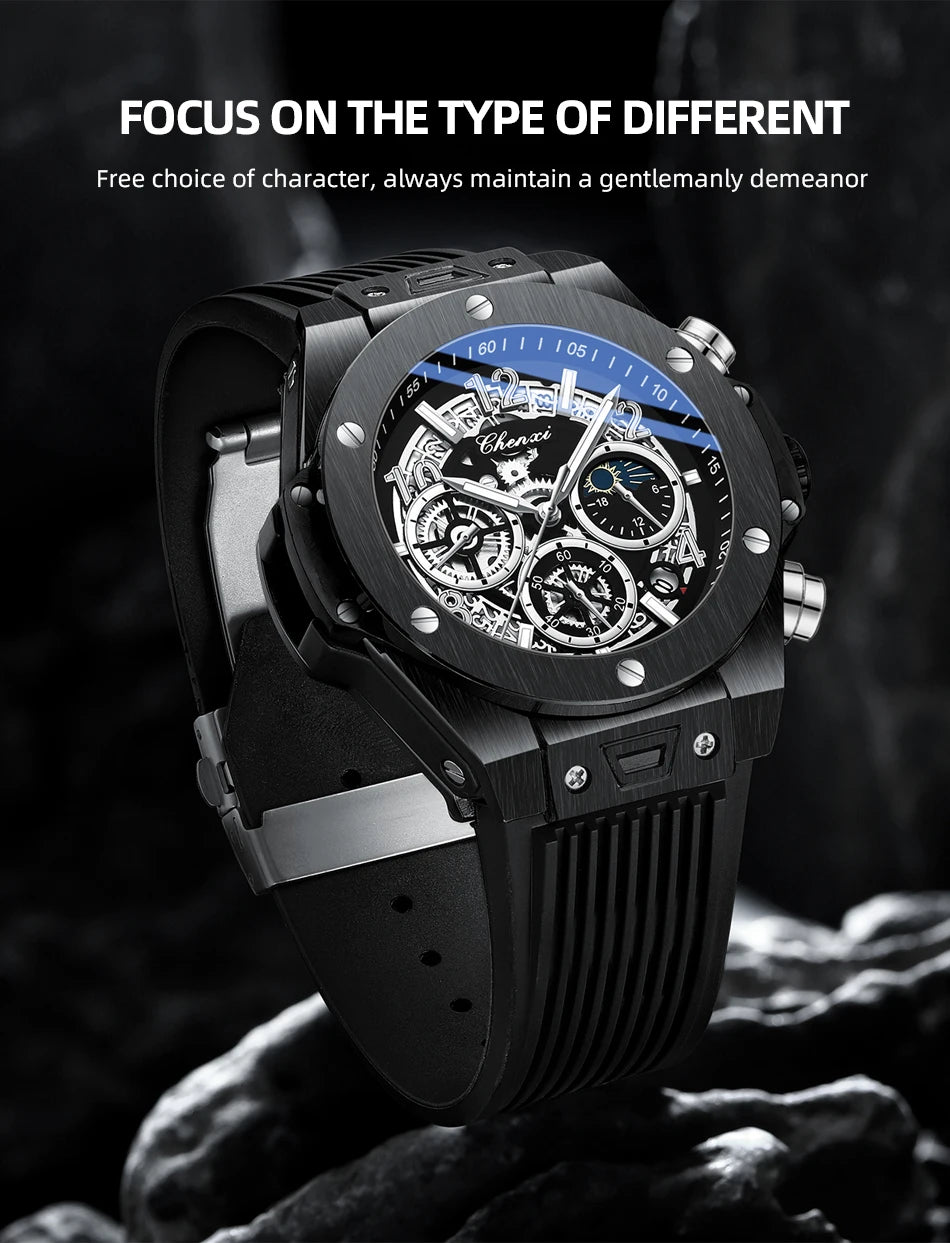 Luxorive StarryEdge – Silicone Military Moon-Phase Chrono Watch