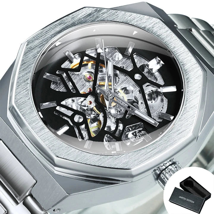 Luxorive WINNER Luxury Skeleton Watch – Men's Automatic Mechanical in Black & Gold