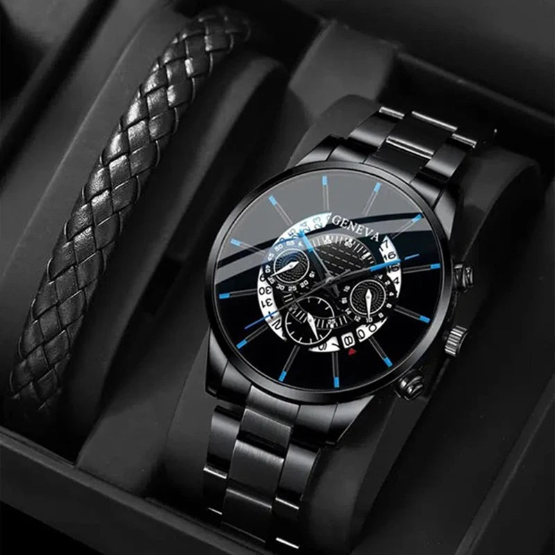 Luxorive LumaSteel Chrono – Men's Luxury Quartz Watch with Calendar & Luminous Display
