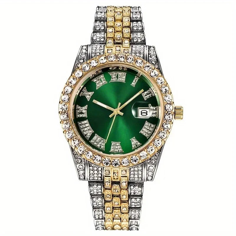 Luxorive IceFlex Retro – Bling Rhinestone Quartz Watch for Men