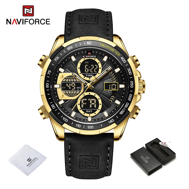 2025 NAVIFORCE Sport Watches for Men Strong Luminous Dual Display Waterproof Quartz Genuine Leather Wristwatch Relogio Masculino