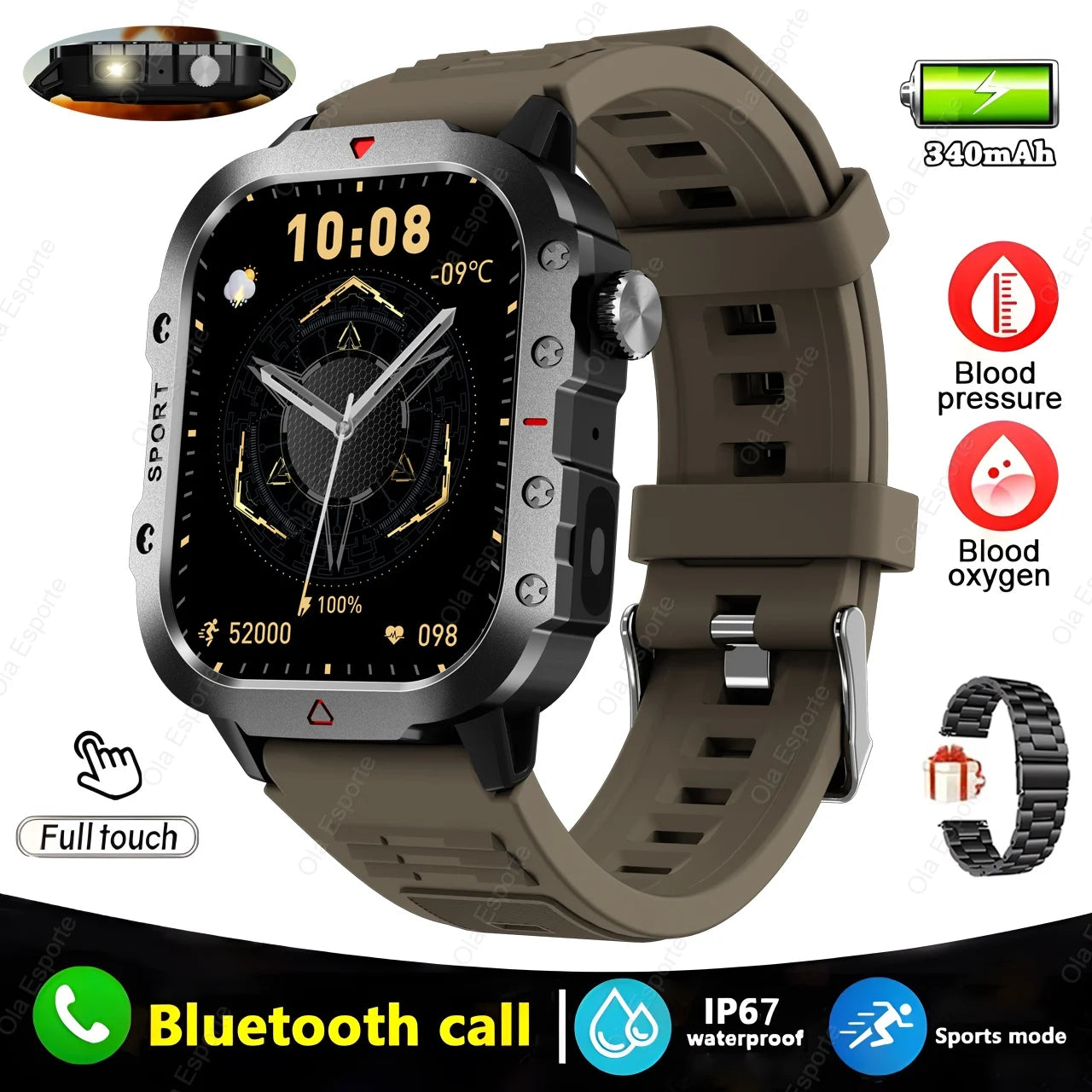 Luxorive TrailMaster Pro – Military GPS Smartwatch with Compass, Flashlight & Bluetooth Call