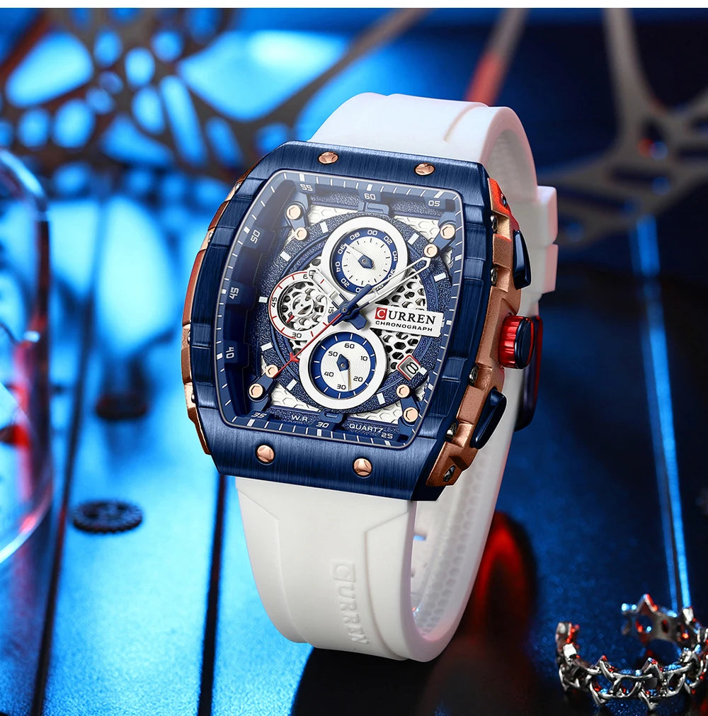 CURREN Square Business Sport Watch – Large Dial Quartz Wristwatch with Silicone Band & Luminous Hands