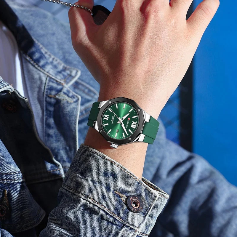 CURREN 8465 Men’s Fashion Quartz Watch – Waterproof Casual Timepiece with Calendar & Luminous Silicone Strap