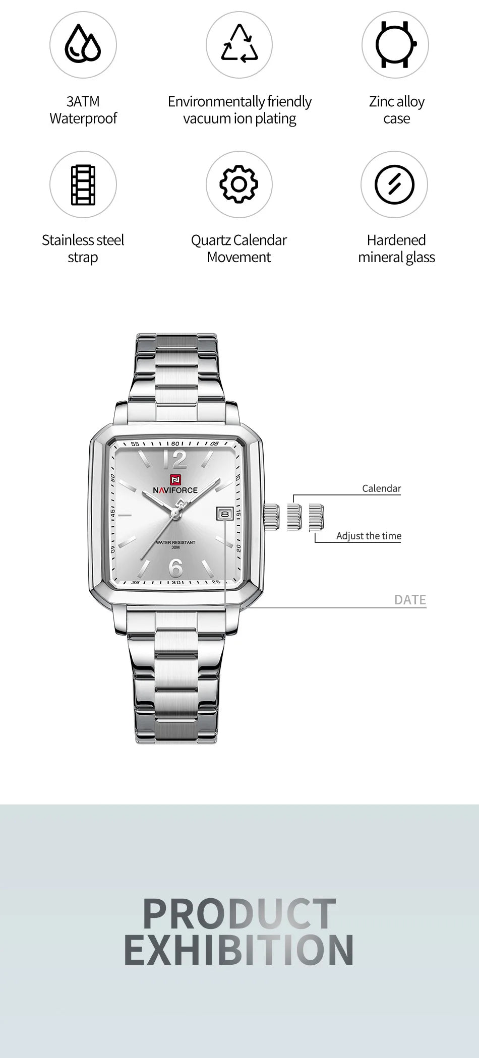 NAVIFORCE Couple Quartz Watch Retro Fashion Calendar Display Stainless Steel Strap Luminous Pointer 3ATM Waterproof Couple Watch