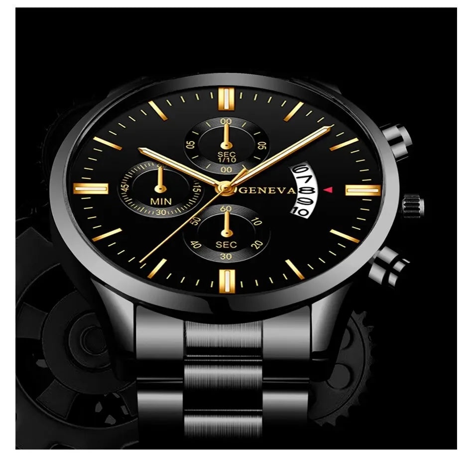 Luxorive SteelLux Business Edition ⌚ – Men's Stainless Steel Quartz Watch with Calendar