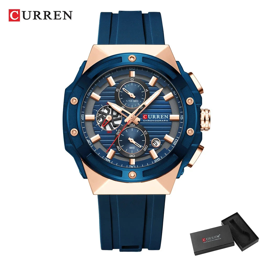 CURREN Multifunctional Sports Chronograph Quartz Watch – Silicone Strap with Luminous Hands