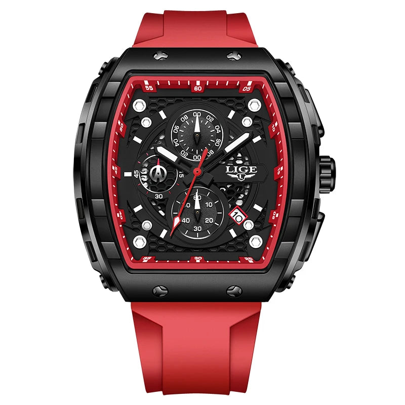 LIGE Luxury Square Chronograph — a bold statement timepiece designed for men who appreciate modern luxury in a unique square profile.