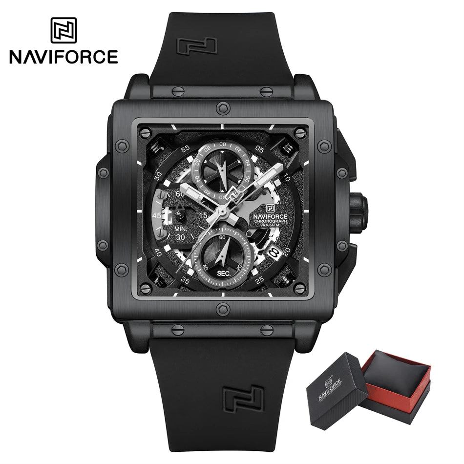 NAVIFORCE Watches for men Sports Unique Square Quartz Date Display Watch Multifunction Chronograph Waterproof Luxury WristWatch