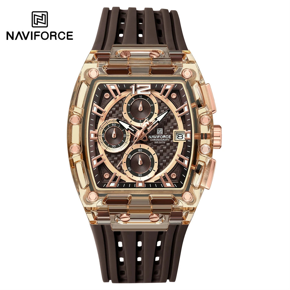 NAVIFORCE Fashion Men Watch Quartz Chronograph Clock 3ATM Waterproof Silicone Band Sports Casual Date Display Male Wristwatches