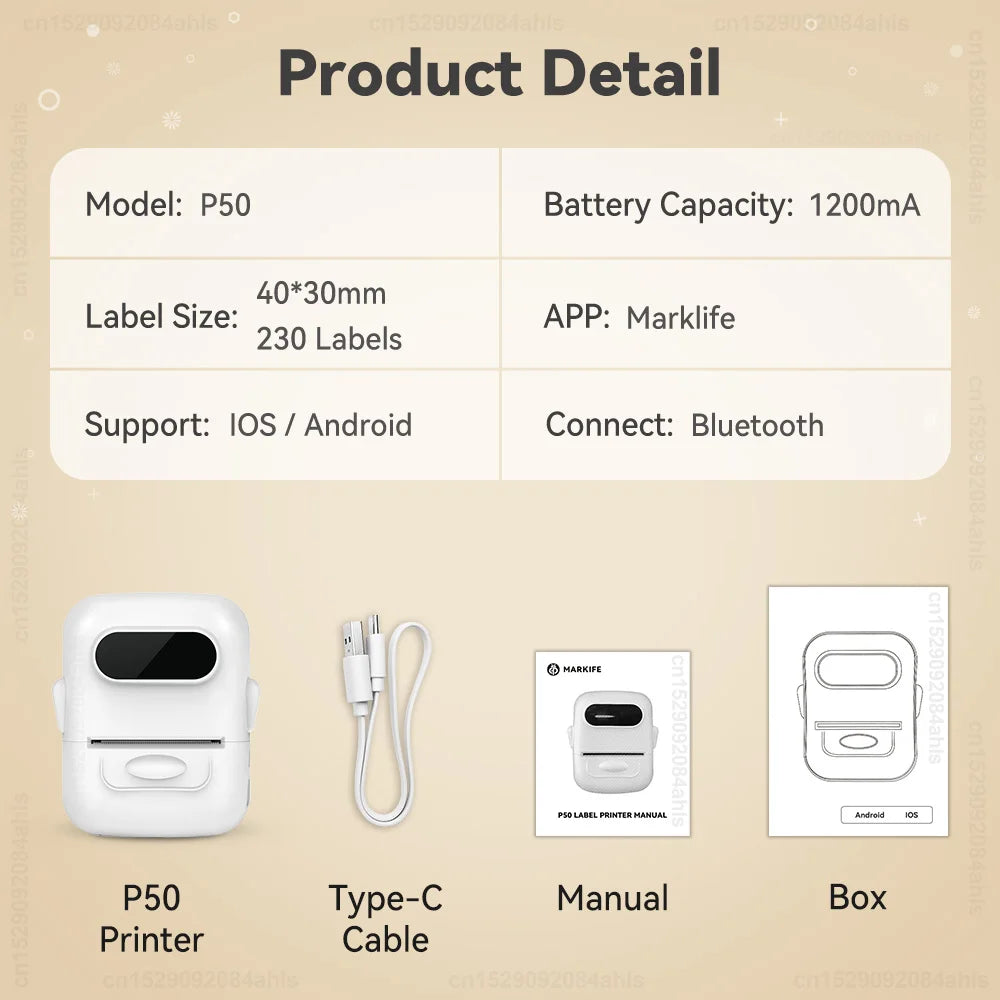 P50 Mini Thermal Label Printer – Portable Barcode & QR Maker