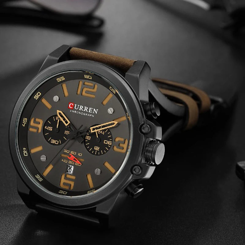 CURREN Luxury Men’s Leather Quartz Watch – Fashion Business Sport Date Display