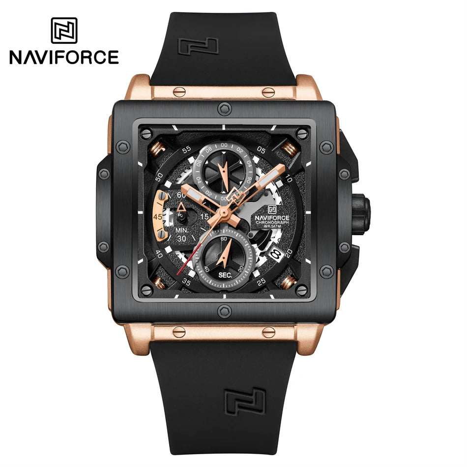 NAVIFORCE Watches for men Sports Unique Square Quartz Date Display Watch Multifunction Chronograph Waterproof Luxury WristWatch