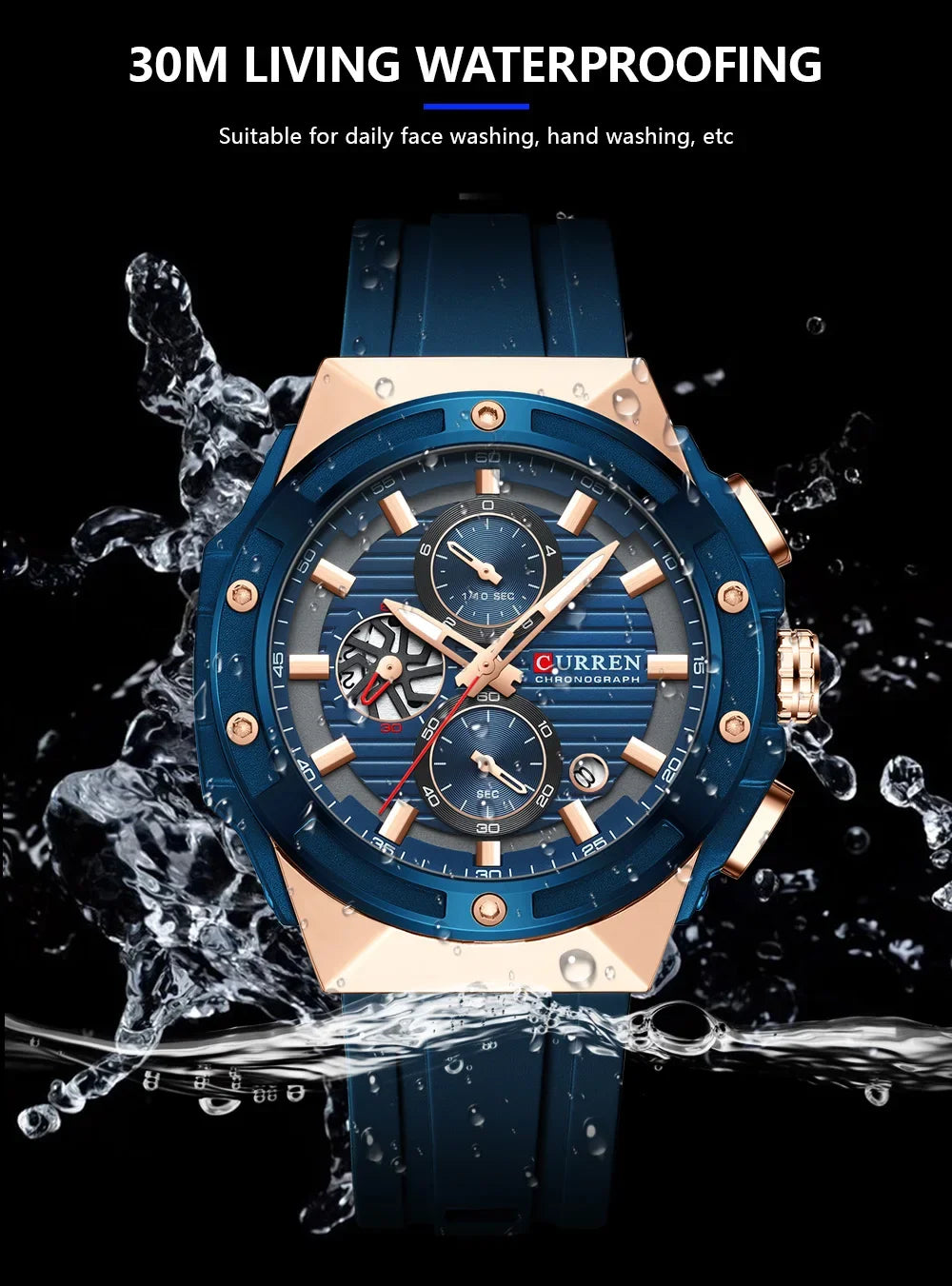 CURREN Multifunctional Sports Chronograph Quartz Watch – Silicone Strap with Luminous Hands