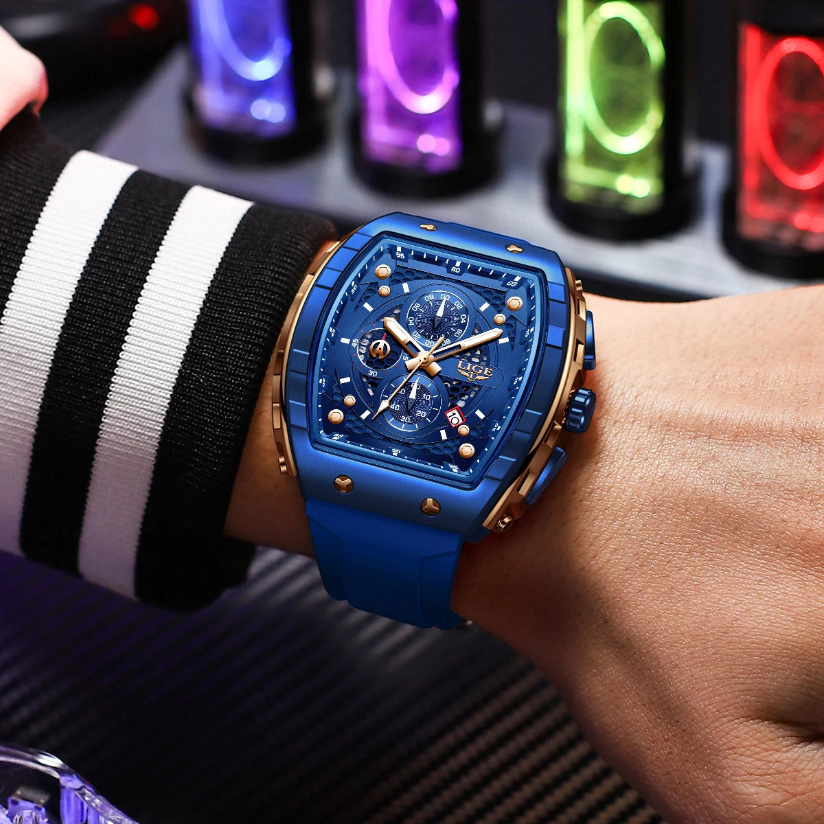 LIGE Luxury Square Chronograph — a bold statement timepiece designed for men who appreciate modern luxury in a unique square profile.