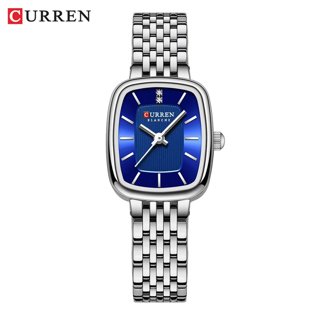 CURREN 9093 Women's Fashion Quartz Watch – Elegant Square Gold Dial with Stainless Steel Strap, Waterproof
