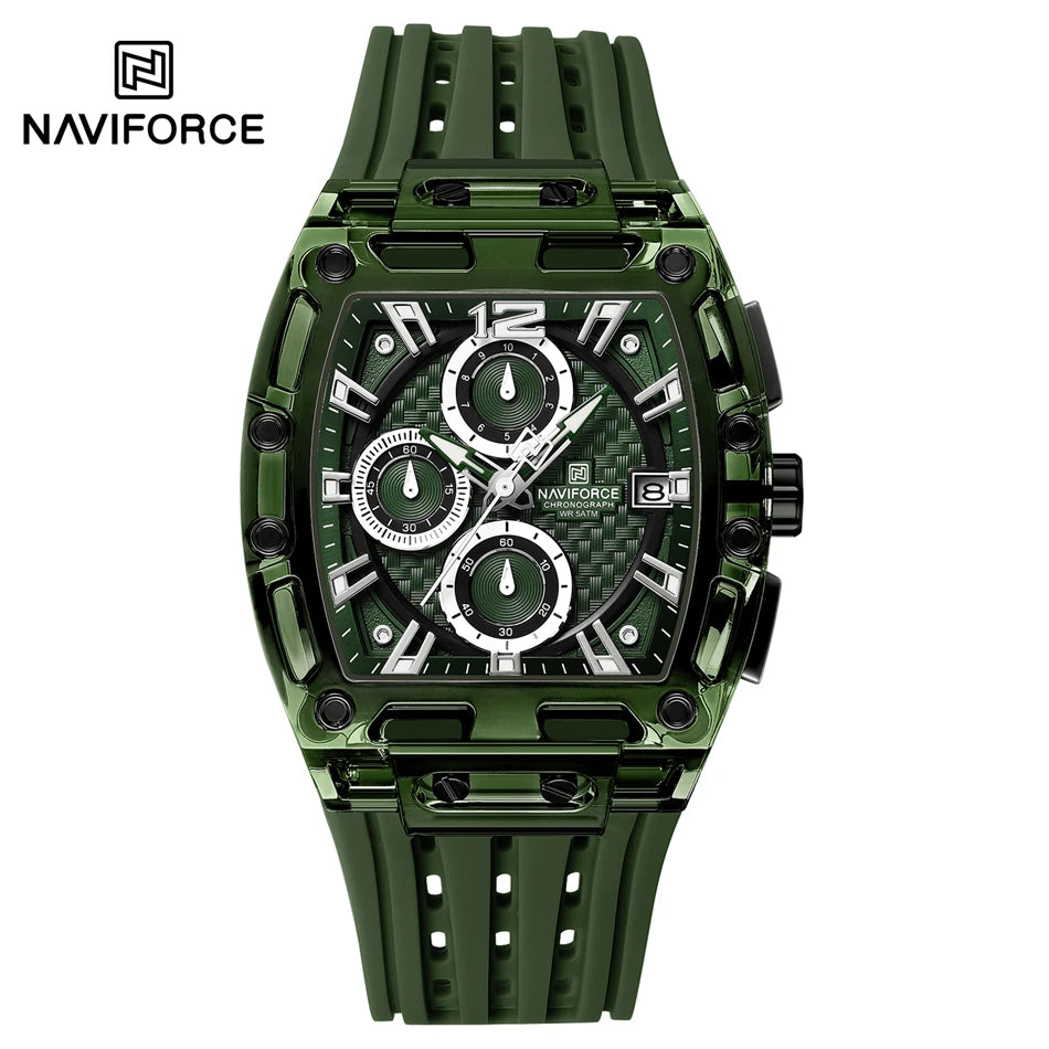 NAVIFORCE Fashion Men Watch Quartz Chronograph Clock 3ATM Waterproof Silicone Band Sports Casual Date Display Male Wristwatches